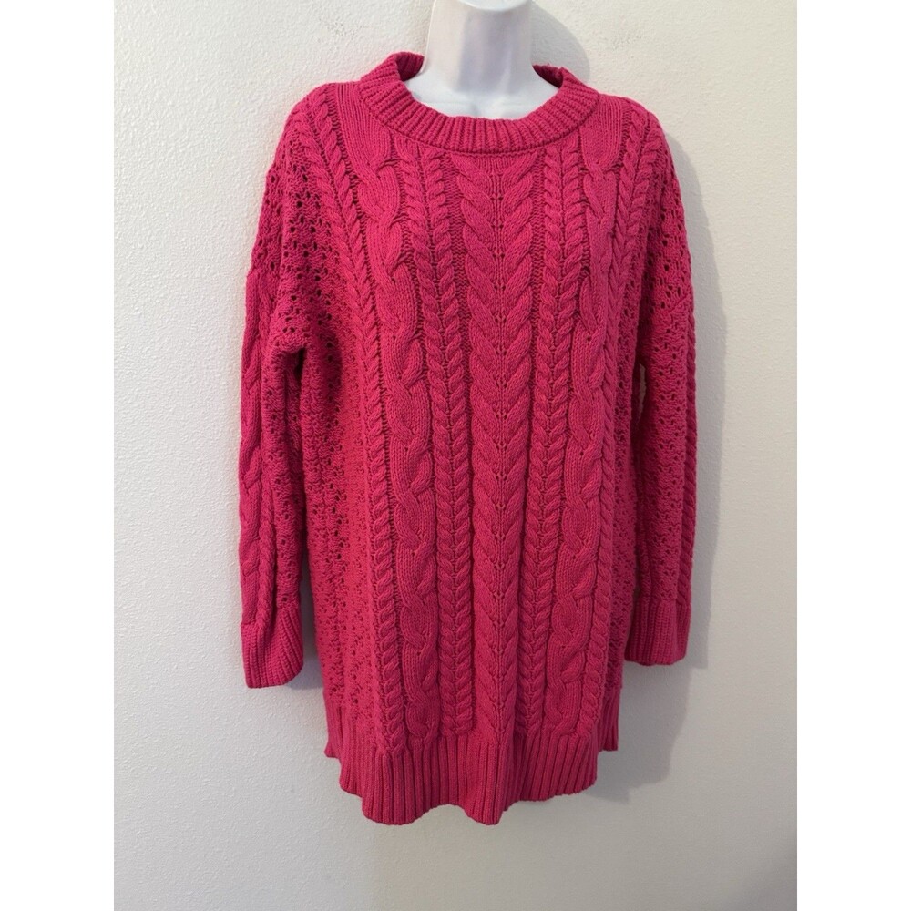 Alice + Olivia Chunky Sweater Women L Neon Pink Wool Long Sleeve Cable Knit EUC